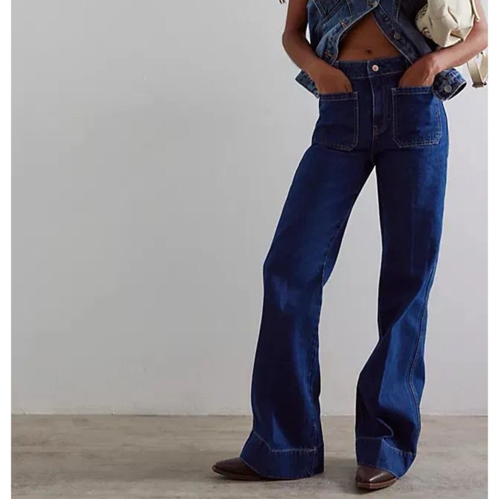NWT Free People Winward Bootcut Flare Jeans Dark Wash Blue 25